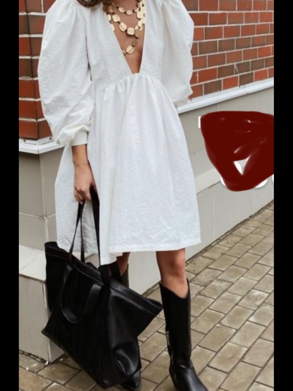 Elegant White Puff-Sleeve V-Neck Mini Dress